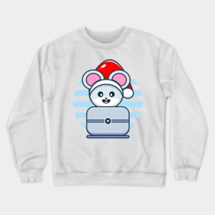 Cute Mouse Rats Character with santa hat Playing Personal Computer Crewneck Sweatshirt